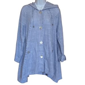 Sigrid Olsen Blue and White Striped Top L Linen Blend Beach Preppy Assymetrical